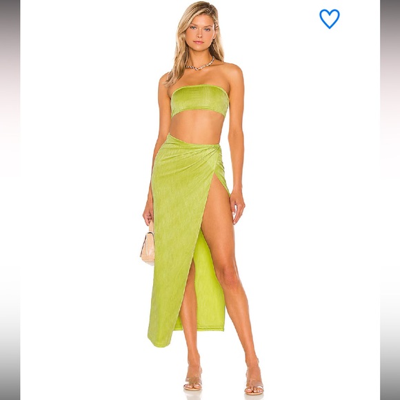 Superdown Karolyna Maxi Skirt Set Neon Citron Size M - Picture 1 of 10